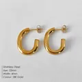 Minimalist 18K gold plated stainless steel C-shaped hoop earrings, 23mm diameter - Minimalist C Style (NE93060) / 23mm / 18K Gold