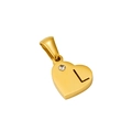 Detailed view of heart-shaped letter L pendant in gold with a small inlaid diamond - Letter L