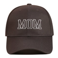 Detailed view of white MOM embroidery on dark brown cotton twill baseball cap texture - Adjustable / Coffee MOM