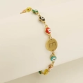Gold plated evil eye bracelet with colorful beads and letter E pendant detail - Letter E