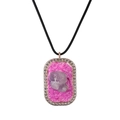 Collana geometrica in oro rosa con pietra di ametista naturale e strass scintillanti - Ametista a base rosa rettangolare