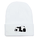 Weiße Strickmütze mit süßer Panda-Stickerei und Umschlag für warme Wintertage - 54-60cm / Weiß