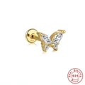 Elegant gold S925 sterling silver butterfly stud earring with sparkling zircon stones - Gold Single #1 (Butterfly Rhinestone)