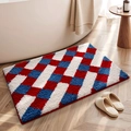 Absorbent bathroom rug with red, white and blue diagonal plaid tufted texture - 40*60cm / Cloudy Azure