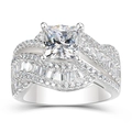 Bague luxueuse en argent avec diamant taille princesse et anneau torsadé pavé - US 7