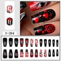 Press-on nail set featuring black and red heart and rose designs with 24 pieces - Black Red Rose Heart (Y-394)