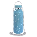 Sky blue rhinestone covered stainless steel thermos with silver chain accessory - Dark Blue / 350ml (12oz) With Aluminum Chain