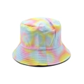Nahaufnahme des rosa und blauen Batikmusters auf dem Stoff des Fischerhuts - M (56-58cm) / Rosa Gelb Blau Cyan Tie-Dye Kunststil (05)