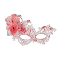 Elegant white lace masquerade mask featuring vibrant red and pink faux flowers on side - Blood Rose White Phoenix (5921298012665)