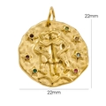 Detailed 22mm hammered gold Gemini pendant with colorful cubic zirconia inlays - Gemini
