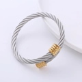 Classic silver stainless steel cable twist bangle with gold-tone decorative end caps - Silver with Gold Caps