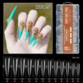 Transparent XXXL long stiletto fake nail tips with detailed size chart measurements - Clear - Pointed French - H104-7