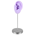 Purple silicone ear model on silver metal display stand for showcasing jewelry earrings - Left Ear / Purple