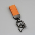 Premium orange suede leather car keychain with dark grey metal hardware and split rings - Short Style / Yellow/Gun Grey