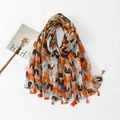 Bohemian shawl with colorful cartoon cat patterns and tassels on a soft fabric - XS028-01 Multicolor Cartoon Cat Tassels