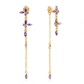 Macro shot of S925 sterling silver long tassel earrings with purple butterfly zircons - Purple Zircon