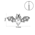 Clou d'oreille chauve-souris argentée avec zircon, dimensions 13,2 mm de large et 7 mm - Chauve-Souris Goutte Acier