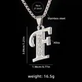 Polished silver F letter necklace with inlaid crystals and stainless steel chain - Letter F + 70cm Chain