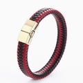 Bracciale da uomo in pelle intrecciata rossa e nera con chiusura magnetica dorata - 19cm / Fibbia Dorata Pelle Rossa