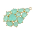 Detail view of gold-plated leaf pendant featuring faceted mint green glass gemstones - Type J-Mint Green