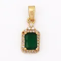 Vintage gold pendant with emerald-cut green stone and sparkling white cubic zirconia - Green/Rectangular