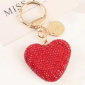 Sparkling red heart rhinestone keychain with gold plating and luxury metallic ring - Red