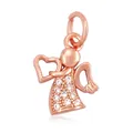 Rose gold angel pendant charm with hollow heart and white zircon micro-inlay details - Angel Heart / Rose Gold