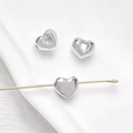 Silver heart-shaped bead in 18k gold plated copper for DIY jewelry making - 6# White Gold - Clear Zircon