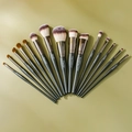 14-piece professional makeup brush set in black finish with brown and white bristles - Black