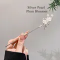 Silver plum blossom hair stick with pearls in a traditional Chinese style design - 100# Pearl Plum Blossom - Silver