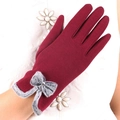 Red thermal gloves with grey faux fur cuff and bow decoration for women - Fleece Butterfly - Red