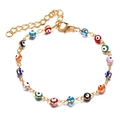 Gold evil eye charm bracelet with fifteen colorful beads and adjustable lobster clasp - Gold Candy Colors
