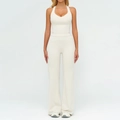 Ensemble de yoga deux pièces blanc crème avec brassière dos nu et pantalon évasé taille haute - S / Haut Et Bas / Abricot Avoine
