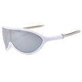 White frame sports sunglasses with silver mirror lens and metal temples from a 45-degree angle - Gold Temples / White Frame Silver Mirror Lens