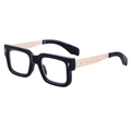 Modern black square optical frames with gold engraved metal temples and diamond accents - Bright Black Gold