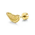 Gold-plated stainless steel leaf stud earring with secure screw back for men and women - Feather & Round Plate Style / 1 Piece / Gold