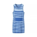 Blue sleeveless knit dress featuring irregular stripes and patterns on white background - S / Blue
