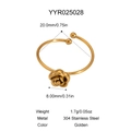Detailed specs of adjustable golden 304 stainless steel rose ring with dimensions - Rose Flower Adjustable Ring (YYR025028)