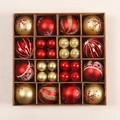 16-pack red and gold Christmas ball ornaments with snowflake prints and glitter stripes - Red + Gold 44PCS Gift Box Set