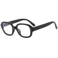Retro oval black sunglasses with glossy finish and metal rivet detail for women and men - Black Frame