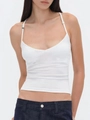 Detail of adjustable metal buckles on white slim fit tank top with thin straps - XS / White