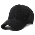 Modische schwarze Mesh-Trucker-Cap mit Strass-Alphabetmuster und funkelndem Diamant-Finish - Schwarz