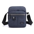 Dark blue men's oxford fabric crossbody bag with front zipper pocket and D-ring - Vertical Blue