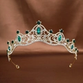 Vintage gold bridal crown with emerald green crystals and sparkling white rhinestones - Gold Green