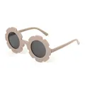 Kids flower-shaped sunglasses in matte milky tea brown color with dark grey round lenses - Milk Tea
