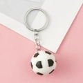 3D soccer ball keychain with classic black and white finish and durable metal ring - Silver Chain Style-Soccer