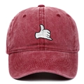 Burgundy washed cotton baseball cap with white Shaka embroidery and pre-curved brim - Burgundy