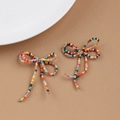 Handmade multi-color beaded bow earrings with gold accents in a stylish woven design - Multi-color Style (U-50)