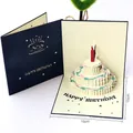 3D pop-up birthday card in navy blue featuring a triple-tier cake with musical candle - Colorful Cake Blue-No Light No Music / 15*15cm