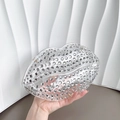 Elegant lip-shaped crystal evening bag with sparkling silver rhinestones for women - White